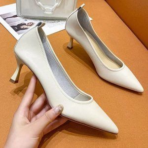 New leather high-heeled pointy toe plus-size shoe lady